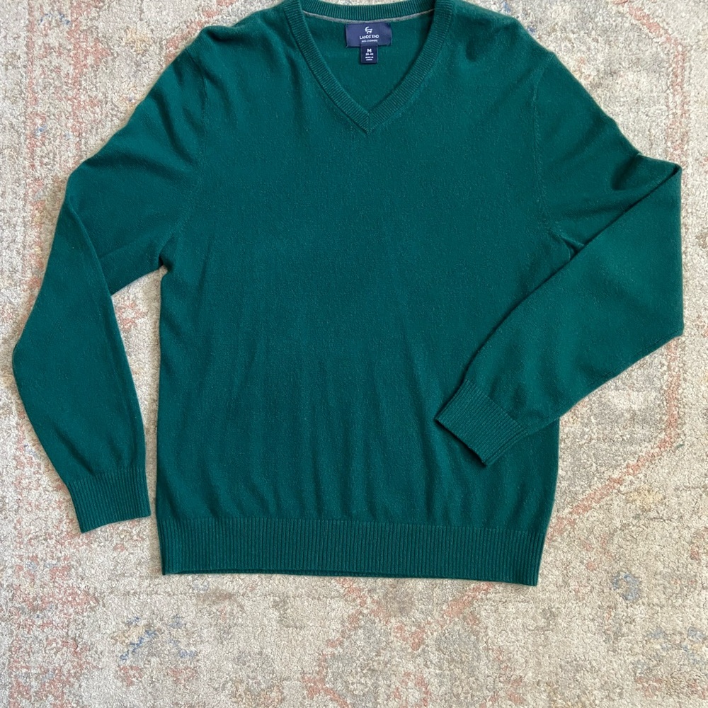 Lands’ End Men’s Cashmere Deep Green V-Neck Sweater